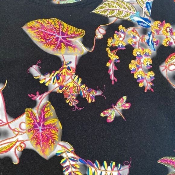 H&M Black with Colorful Floral Print Dress with Ruffle Sleeves Women Size 6 - Picture 6 of 12